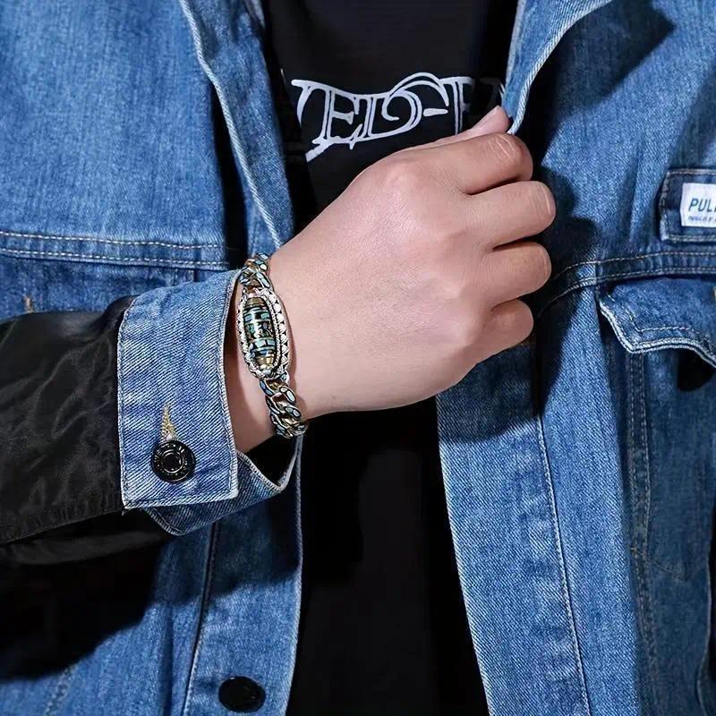 Nine Eye Dzi Bead Bracelet Turquoise Tibetan Mantra Lucky Amulet Meditation Jewelry