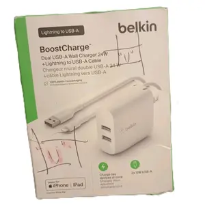 Belkin Boost Up Charge 24W DualPort Wall Charger USB-A to  iPhones Cable