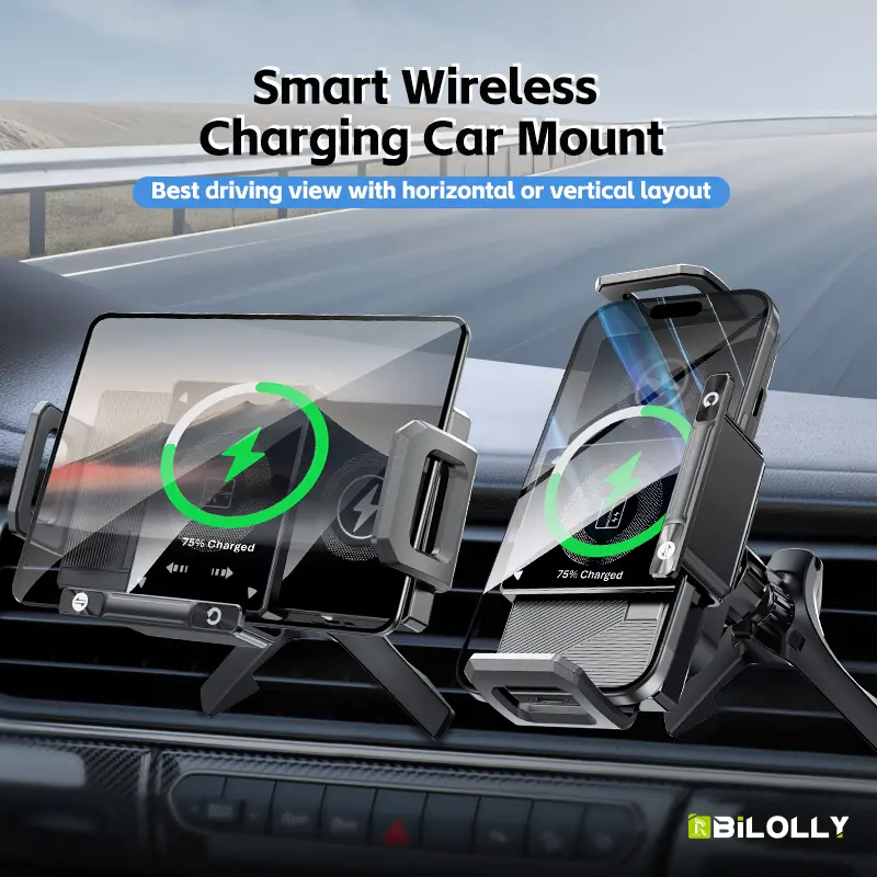 15W Wireless Car Charger Mount, Smart Dual Motor Auto-Clamping Car Phone Holder Mount, 360 15W Wireless Car Charger Mount, Smart Dual Motor Auto-Clamping Car Phone Holder Mount, 360