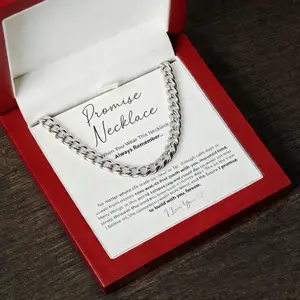 Promise Necklace for Boyfriend – Waterproof Stainless Steel Cuban Chain, Symbol of Love & Commitment, LED Wooden Box Gift for Valentine’s Day & Birthday