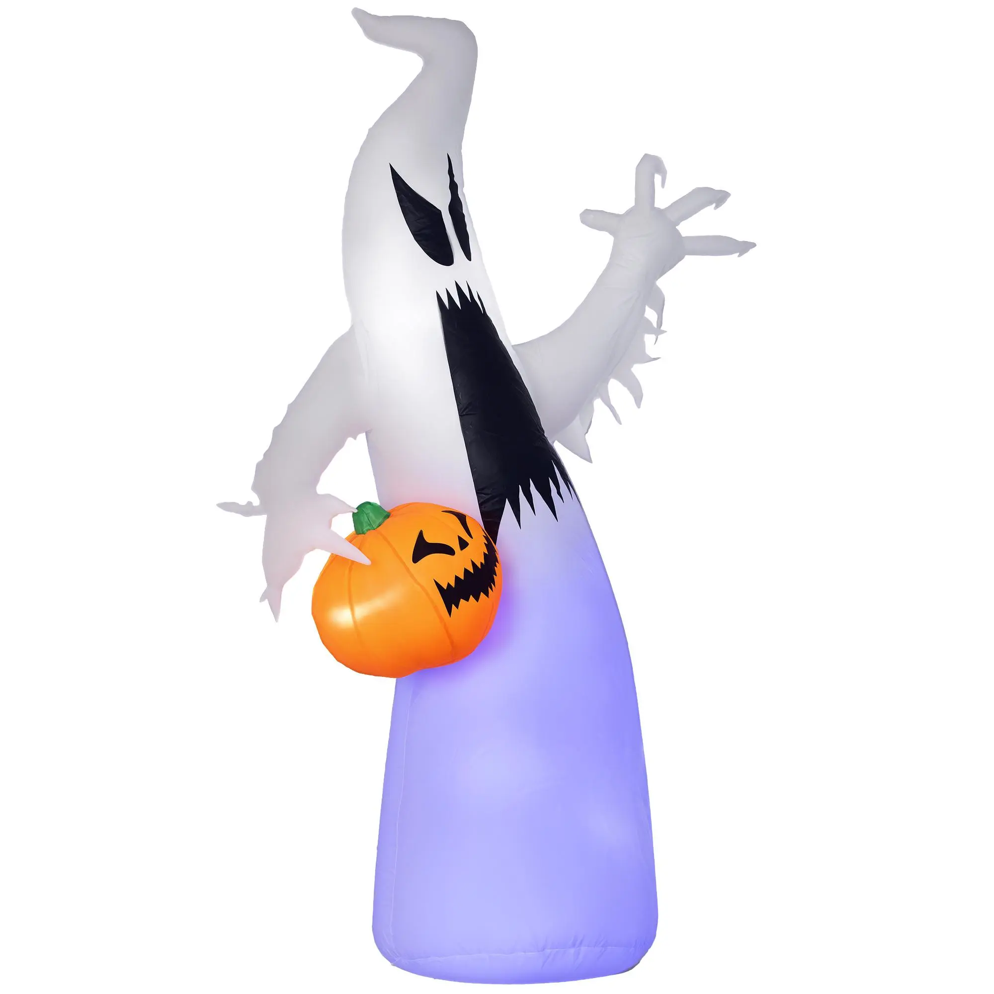 70.75 In Weatherproof LED Light-Up Inflatable Ghost Pumpkin Halloween Decoration, Halloween Aesthetic Creepy Look Prop with Rotating Purple Lights, 1-Step Plug-In Auto Inflate/Quick Deflate, Easy Install Stabilizing Hardware for Home, Patio