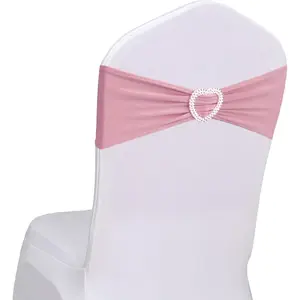 Dusty Pink Chair Sashes 60 Pack Spandex Pink Chair Sashes with Heart Slider for Wedding Banquet Party Decorations