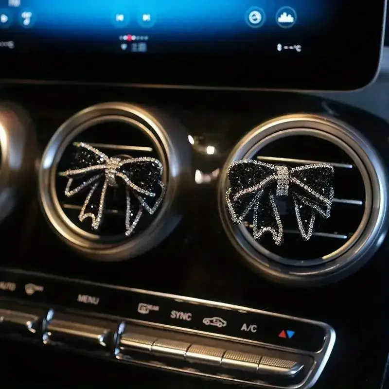 Rhinestone Bow Decor Car Air Vent Decoration, 2 Counts Car Air Outlet Decoration, Car Interior Decoration Accessories for Women & Girls, Car Stuff, Ca
