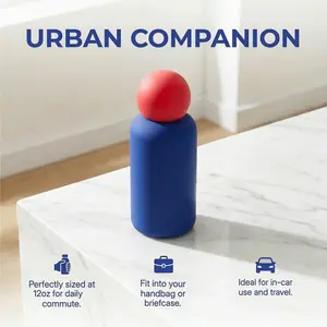 Star Cup 12oz Insulated Water Bottle, Color Block Leakproof Sports & Car Tumbler - Red & Sapphire Blue 001