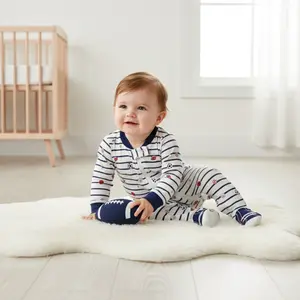 Organic Cotton Baby Zippered Footie Sports Print