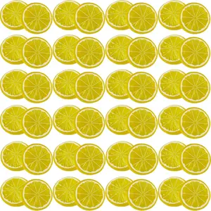 40PCS Fake Artificial Lifelike Plastic Simulation Lemon Slices for Decor Arrangements, Photography Prop Vase Fillers, Kitchen Cabinet Party Ornament Supplies (Yellow)