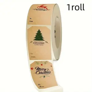 Vintage Christmas Stickers Roll, 300 Sheets Retro Holiday Gift Wrapping Labels, Decorative Paper Stickers for Xmas Gifts & Crafts