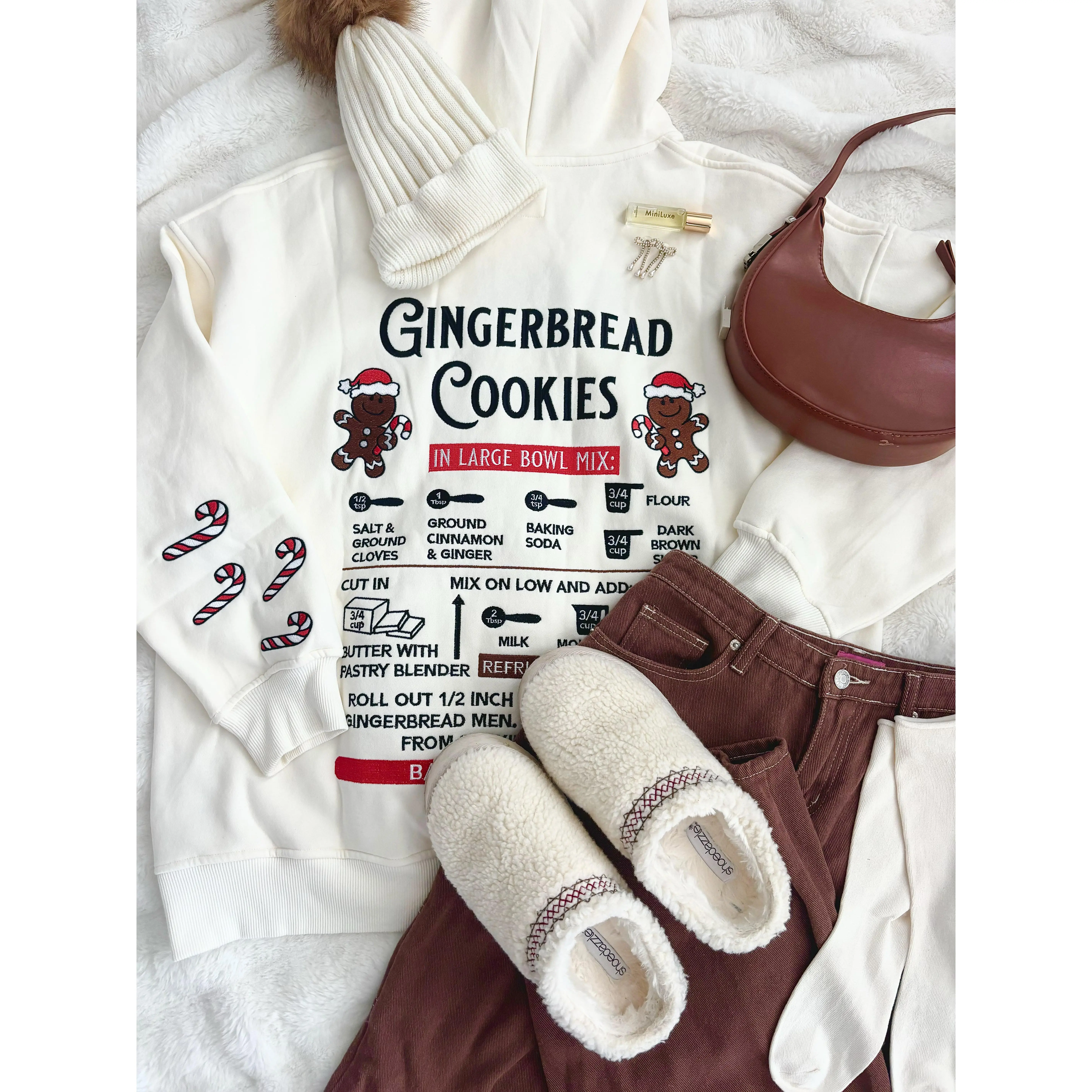 Ivory Gingerbread Recipe Christmas Embroider Hoodie christmas sweatshirt