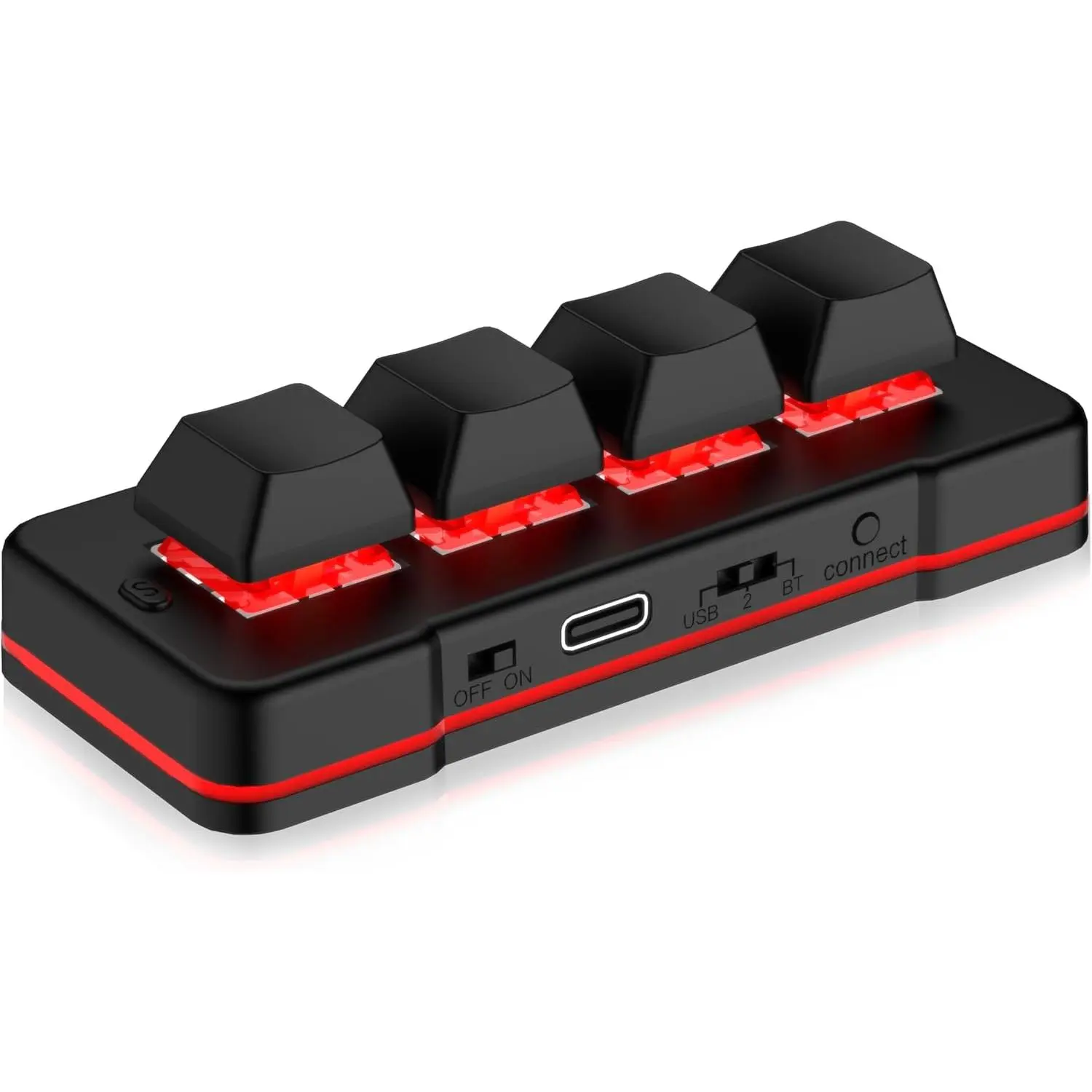 4 Key Mini Keypad USB Wired & BT Mini Keyboard for Video Control, Customized Programmable Keyboard, Black Color, HID ( Output)