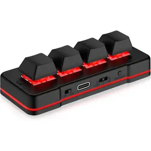 4 Key Mini Keypad USB Wired & BT Mini Keyboard for Video Control, Customized Programmable Keyboard, Black Color, HID ( Output)
