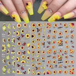 4Pcs/set 5D Sunflower Nail Stickers Daisy Blossom Florals Fashion DIY Nail Art Flower Design Decals Sliders Decorations Manicure