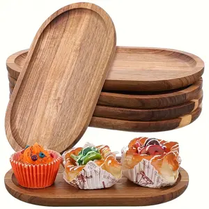 6PCS Multi-functional Wooden Kitchen Tray, Display Tray, Breakfast Tray, Dessert Plate, Salad Plate, Appetizer Plate. This wooden tray is suitable for fruit salad, cheese, coffee, and appetizer decoration. It is a kitchen accessory with food safety certif