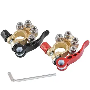 2-Pack Brass Battery Terminal Connectors, 4-Way Quick Disconnect for Cars, Trucks, Boats, Durable and Reliable Electrical Connections