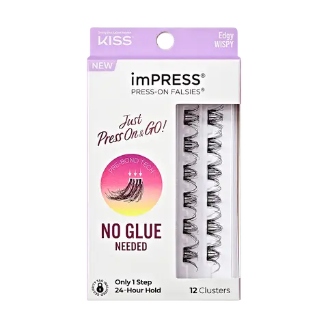 Impress Falsies Pre-Glued False Eyelashes Minipack - Edgy | 12 Lash Clusters, 14mm-16mm