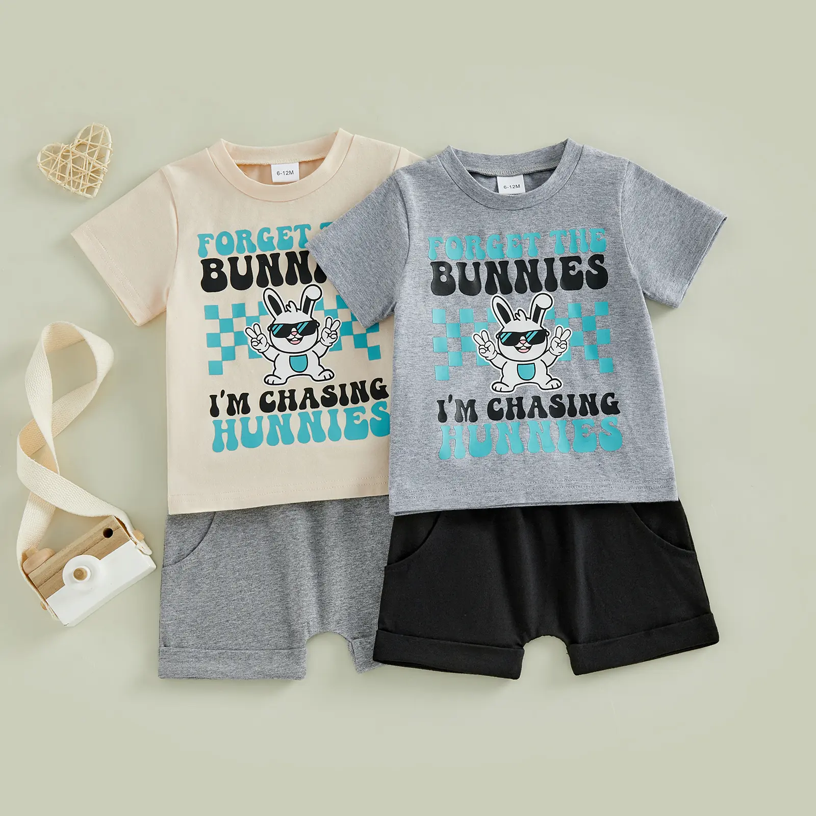 PYBCVRRD Kids Baby Boys Easter Outfits Set Short Sleeve Letters Rabbit Print T-shirt Tops with Shorts Toddler Set Summer Clothes Set 6M-4Y
