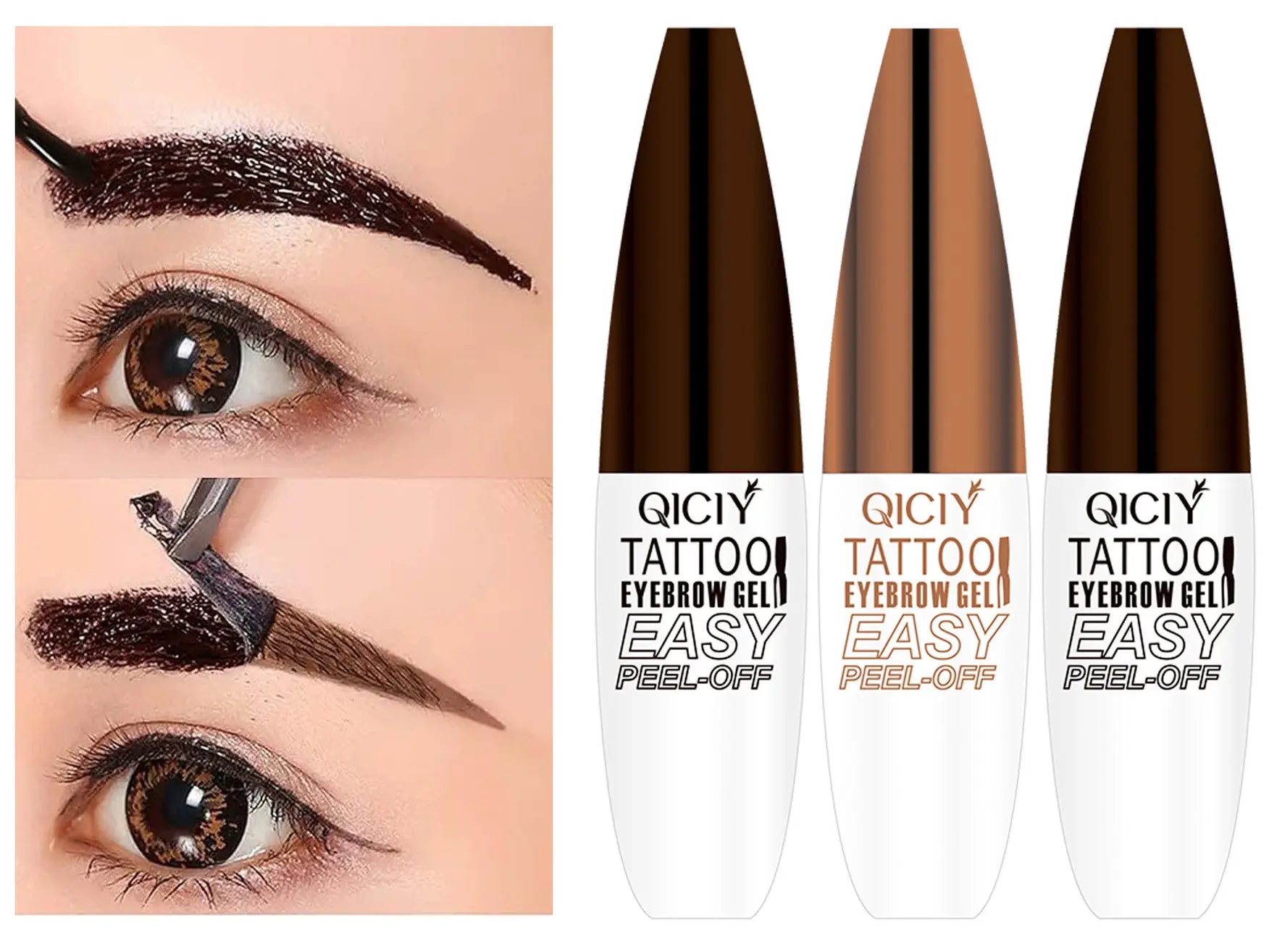 Peel-Off Tattoo Brow Gel, a Long-Lasting and Waterproof Semi-Permanent Tint for a Natural, Smudge-Proof Finish with Easy Color Correction