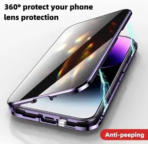 Metal Glass Magnetic Case For iPhone 15 14 13 12 Pro Max 16 Pro 360°Full Protection Prevent Peeping Double Sided Bumper Cover