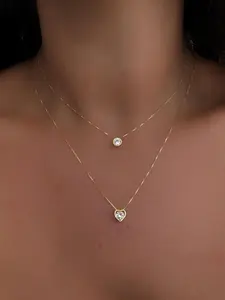 Double Layer Round & Heart Shaped Pendant Necklace, Exquisite Trendy Pendant Necklace, Chic Jewelry As Gift for Women, Heart Design Necklace