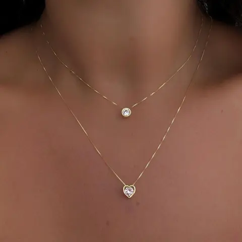 Double Layer Round & Heart Shaped Pendant Necklace, Exquisite Trendy Pendant Necklace, Chic Jewelry As Gift for Women, Elegant Prom Jewelry, Heart Design Necklace, Double Layered Jewelry