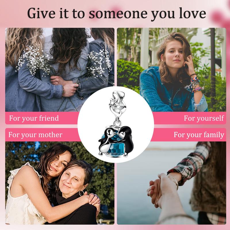 MULA S925 Sterling Silver Dancing Penguin Charm with Blue Glass Crystals and Enamel Details - Coordinates with Pandora Bracelets and Necklaces, Makes a Cute Animal Jewelry Gift for Girls, Teens, Women