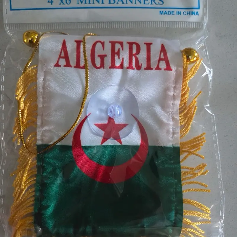 Algeria 🇩🇿 Car Window Hanging Mini Flag with Fringe and Gold Tassels for Decorative Use
