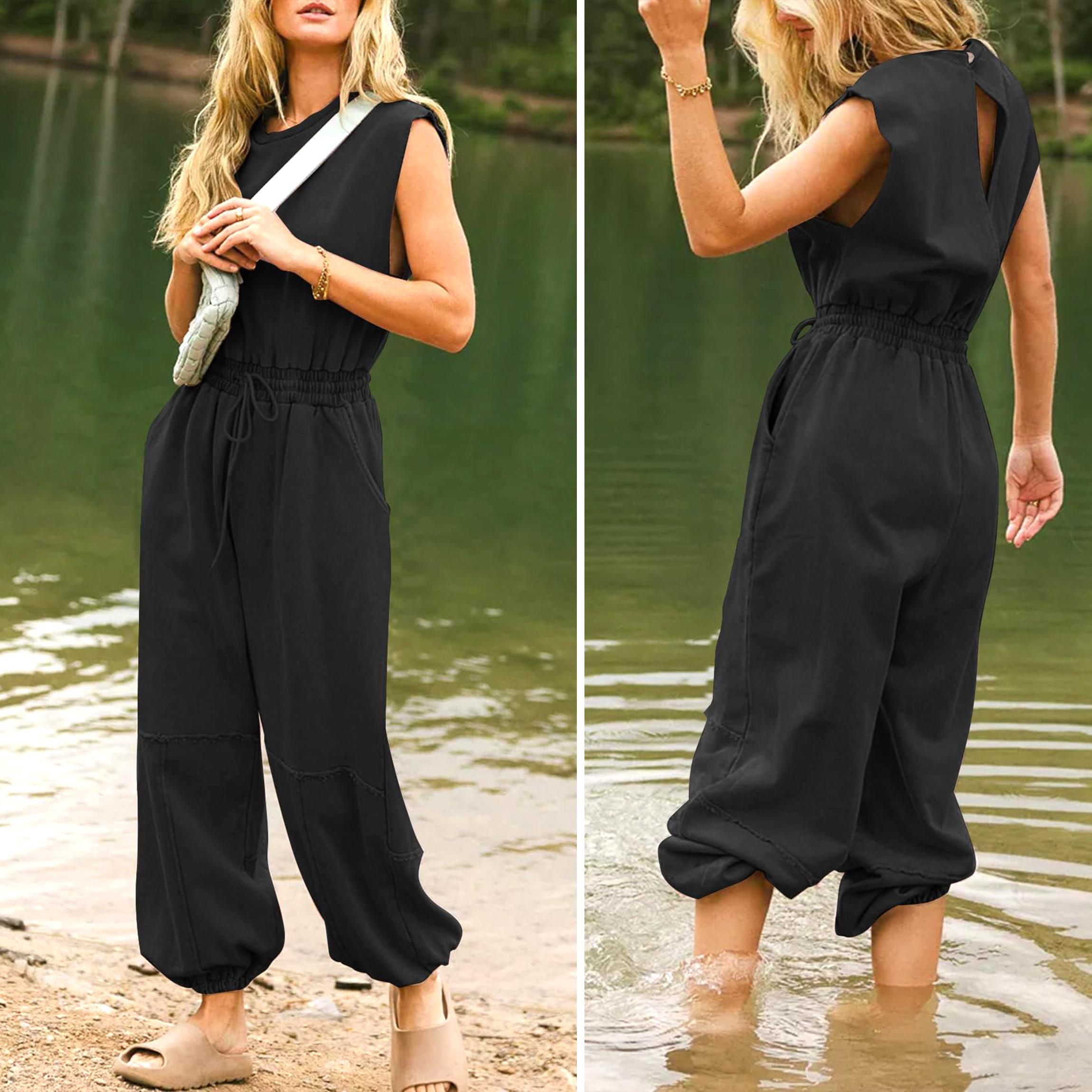 Buenoble Women’s Casual Sleeveless Jumpsuit Crewneck Cap Sleeve Wide Leg One Piece Romper with Drawstring Pockets SpringStatements Buenoble Women’s Casual Sleeveless Jumpsuit Crewneck Cap Sleeve Wide Leg One Piece Romper with Drawstring Pockets SpringStatements