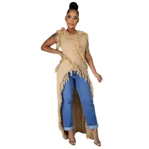 Distressed Knit Fringe Maxi Duster Sweater Dress – Long Sleeve, Stretch Fit, Boho Streetwear Layer