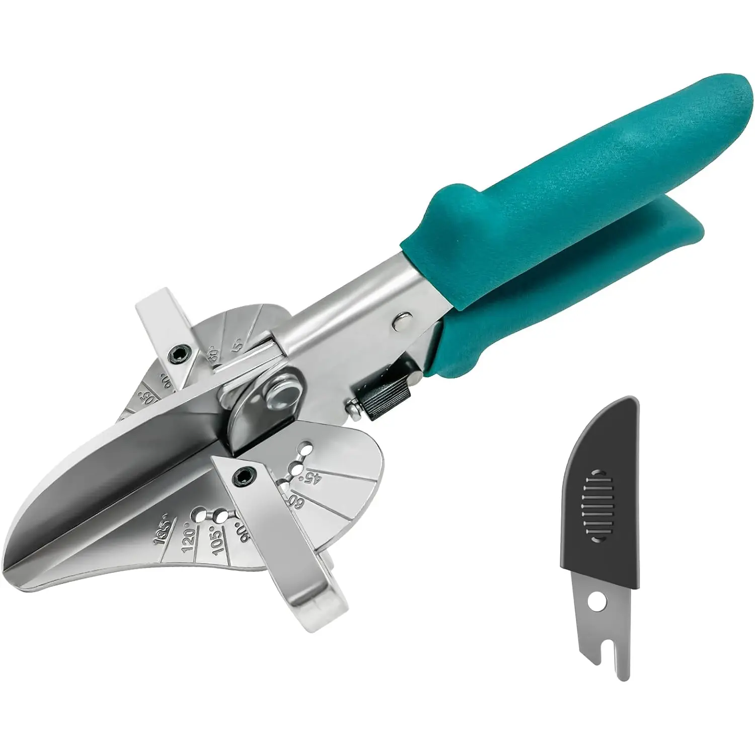 O'Shine Lightweight Miter Shears with Anti-Slip Handle - 45-135 Multi-Angle Trim Hand Tool for Soft PVC, Rubber, Plastic, Shoe Molding, High Quality Alloy Body, Hard Chrome Finish, Extra SK5 Blade, Polypropylene Sheath