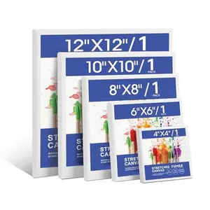 Stretched Canvas for Painting Multi 5 Pack Square Canvas 4x4,6x6,8x8,10x10,12x12(1 of Each), Cotton Primed Acid Free Blank Canvases for Oil Paint, Acrylic Paint, Gouache and Tempera.