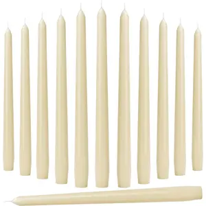 10-Inch Ivory Taper Candles - Dripless Smokeless Tapered Candle Cream Unscented Candlesticks Paraffin Wax Long Slow Burning Tall Candle Sticks for Dinner Business Wedding Restaurants 12 Pack