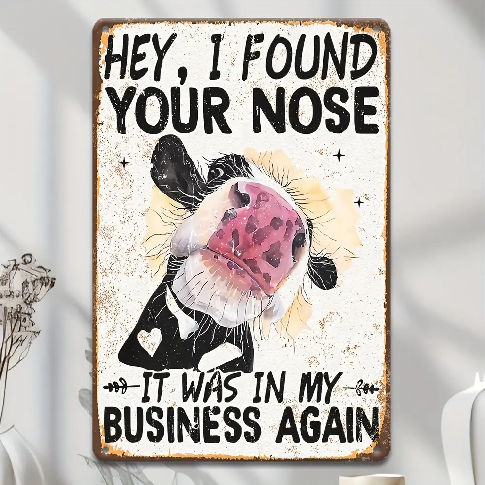 Classic Cow Design Vintage Metal Sign Humorous Wall Hanging Iron Plaque for Bedroom Garage Porch Cafe Bar Farmhouse No Electricity Needed Decorative Art garage use wall art sign durable iron wall art metal wall sign Vintage Metal Tin Sign 