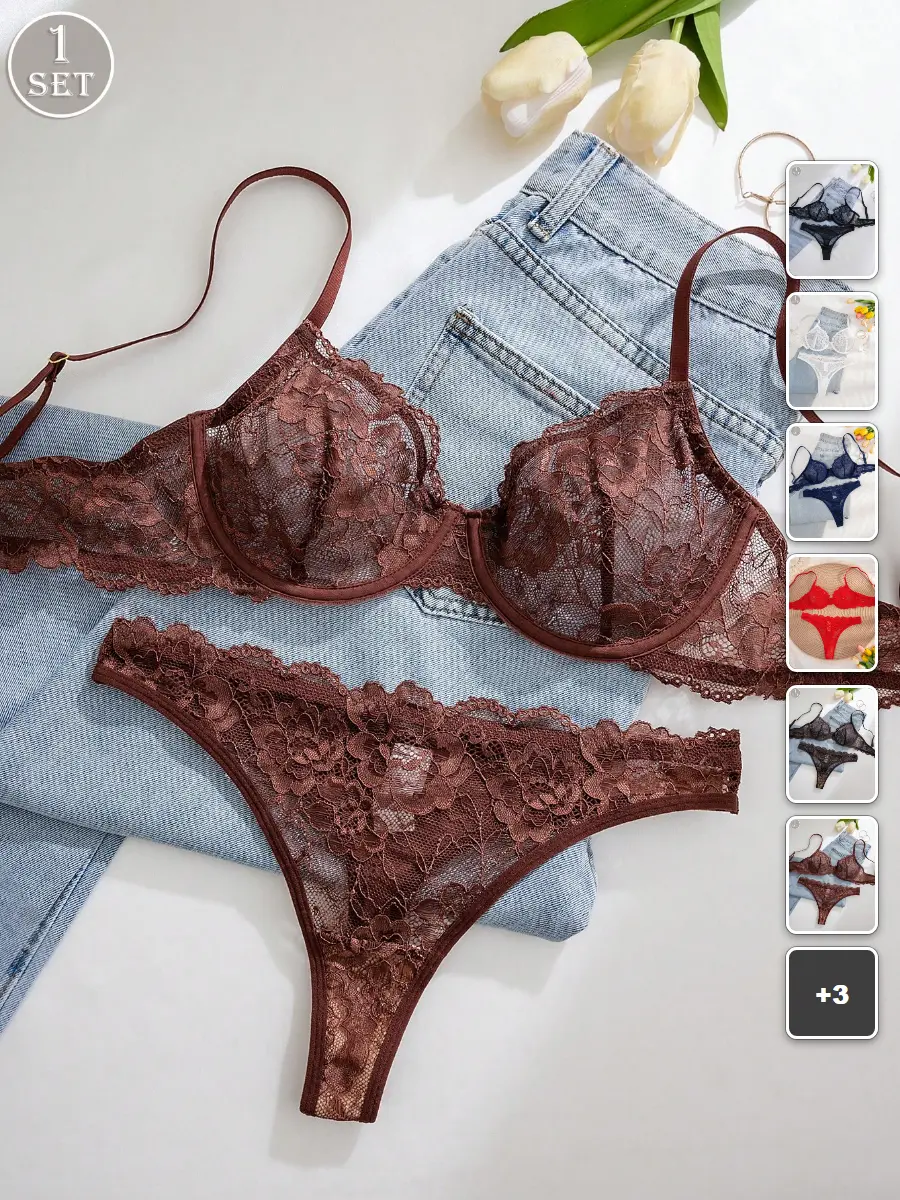 2 Piece Set Lace Wireless Bra Panty Comfy Everyday Lingerie