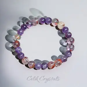 Phantom Ghost Quartz Amethyst Purple Bracelet Natural Stones 7-8mm Stretch Healing Crystal Bracelet