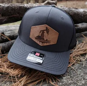 Richardson 112 American Oil Rig Snapback Hat with Leather Patch, Oil Rig and American Flag Design