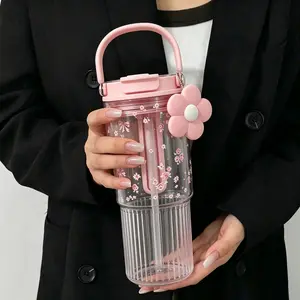 Leak-proof Water Bottle with Straw and Handle, Large Capacity Water Bottle, Travel Plastic Cup, Portable Beverage Bottle, Durable Drinking Bottle, Reusable Cup, Suitable for Fitness, Office, Cycling, Car, Outdoor Use, Gift for Women ,Birthday Gift(29oz)
