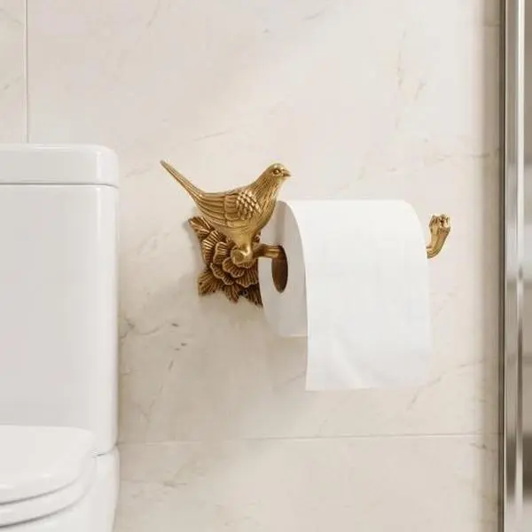 YACSNBF Traditional Decorative Brass Paper Hanger - Creative Bird Wall-Mounted Bathroom Tissue Holder, Multifunctional Space-Saving Easy-to-Install Washroom Organizer, Vintage Gold Decor