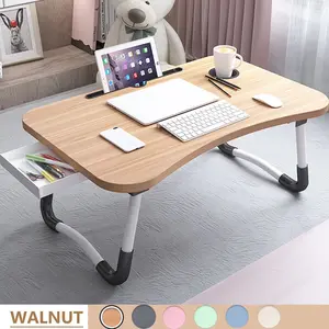 Foldable Lap Desk, 23.6 Inch Portable Wood Laptop Desk Table Workspace Office Organizer Bed Sofa Tray with Slots/Cup Holder/Drawer, Anti-Slip for Reading Writing Eating Watching