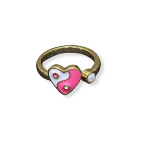 Pink and White Yin Yang Gold Heart Ring