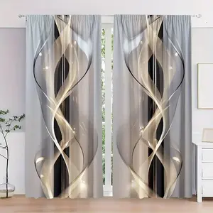 Two-Piece Artistic Striped Print Curtains, Suitable for Living Room & Bedroom, Half-Privacy Polyester Material, Home Decor, Window Drapes, Home Textile, Home Decoration Curtain
