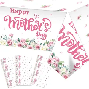 3 Pcs Happy Mother's Day Tablecloths Waterproof Rectangle Disposable Plastic Table Covers, Party Decoration Supplies for Best Mom Birthday Gift Table Decorations