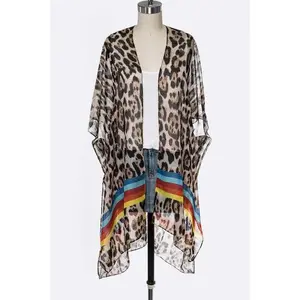 Color Stripe Leopard Kimono