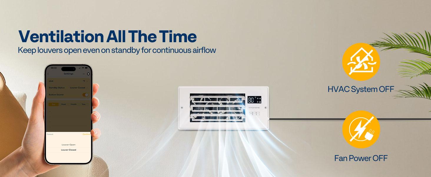 VIVOHOME Register Booster Fan WIFI App & Remote Control - With Adjustable Louver - Smart Thermostat & 10-Speed - AC Vent Fan for Floor, Ceiling, Wall - Quiet Operation (White)