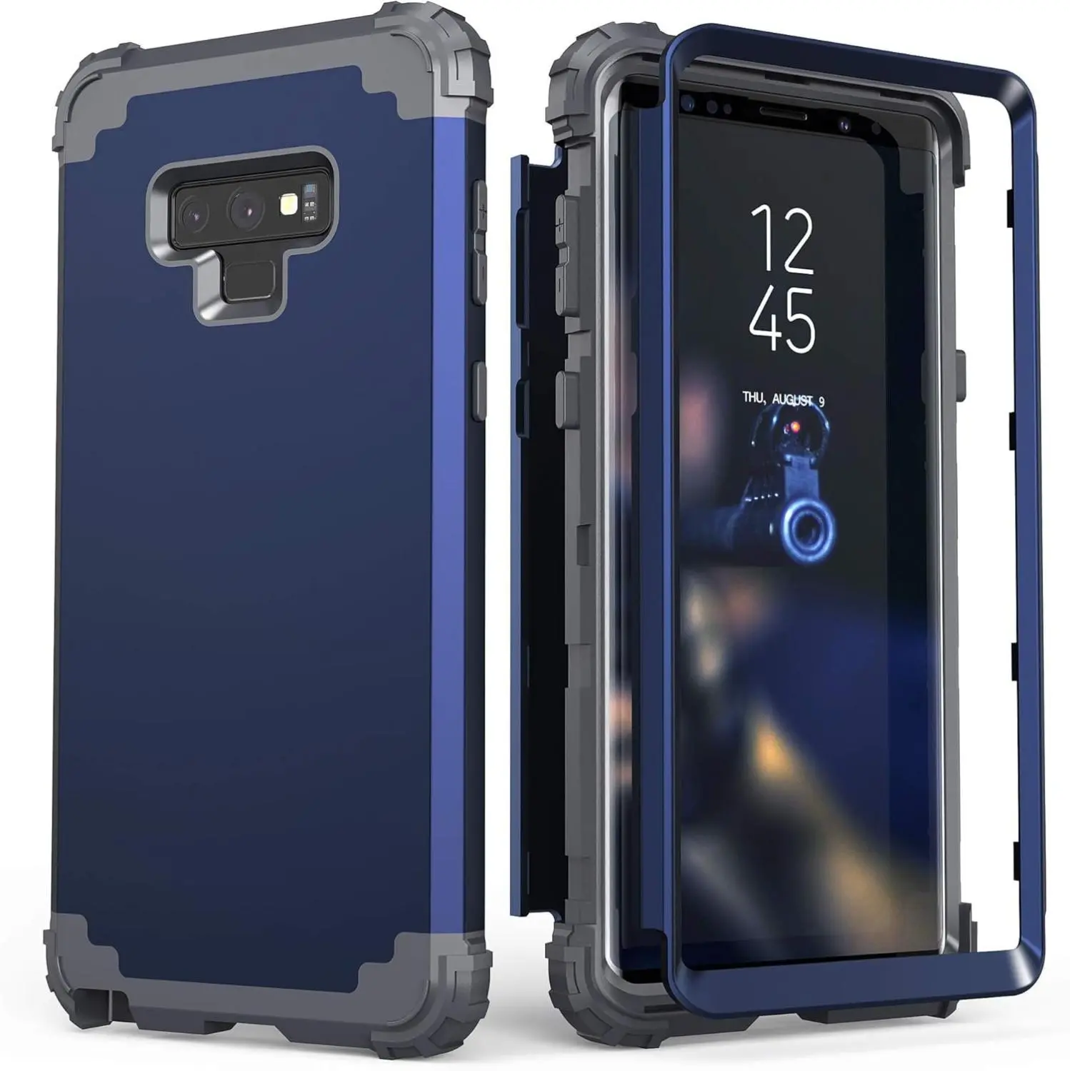 Galaxy Note 9 Case, Note 9 Case Blue for Men, 3 in 1 Shockproof Slim Hybrid Heavy Duty Protection Hard PC Cover Soft Silicone Rugged Bumper Full Body Case for for Galaxy Note 9, Blue