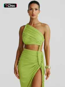 Women's Sexy Formal Party Holiday One Shoulder Cut Out Split Sleeveless Backless Bodycon Slip Dress Strapless Ruched Knotted Solid Dating Birthday Evening Gown Slip Long Dresses Clothes