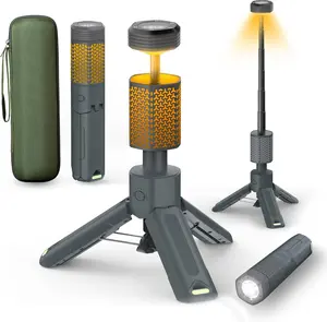 Telescopic Caping Light - 10500Ah Rechargeable Caping Lantern with Storage Bag, Diable agnetic Tent Lap,  Cap Light Outdoor Work Eergency Lights for Hoe Power Outage, Hiking -Gray