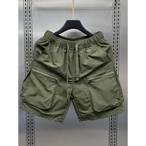 Lightweight 160g/m² Polyamide 100% Japanese Retro Cargo Shorts - Men's Casual Loose Fit, Mid Waist, Multi-Pocket, Solid Color - For Hiking & Outdoor Activities