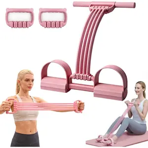 3-in-1 Multifunction Pedal Resistance Band, Upgraded 8-Tube Latex Elastic Exercise Band, Portable Home Fitness Equipment for Back Stretch, Chest Expansion, Full-Body Workout, Sit-Up, Yoga & Abdominal Training