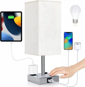 Touch Control Bedside Lamp - 3 Way Dimmable with USB C+A Charging, AC Outlets & LED Bulb Included nightstand lamp lamps Lighting Home Modern room stuff Bedroom Decorative