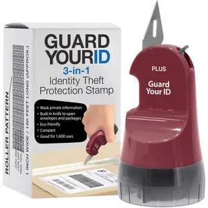 Guard Your ID 3-in-1 Wide Advanced Roller with Retractable Box & Envelope Opener, Identity Theft Prevention Security Stamp, Wine