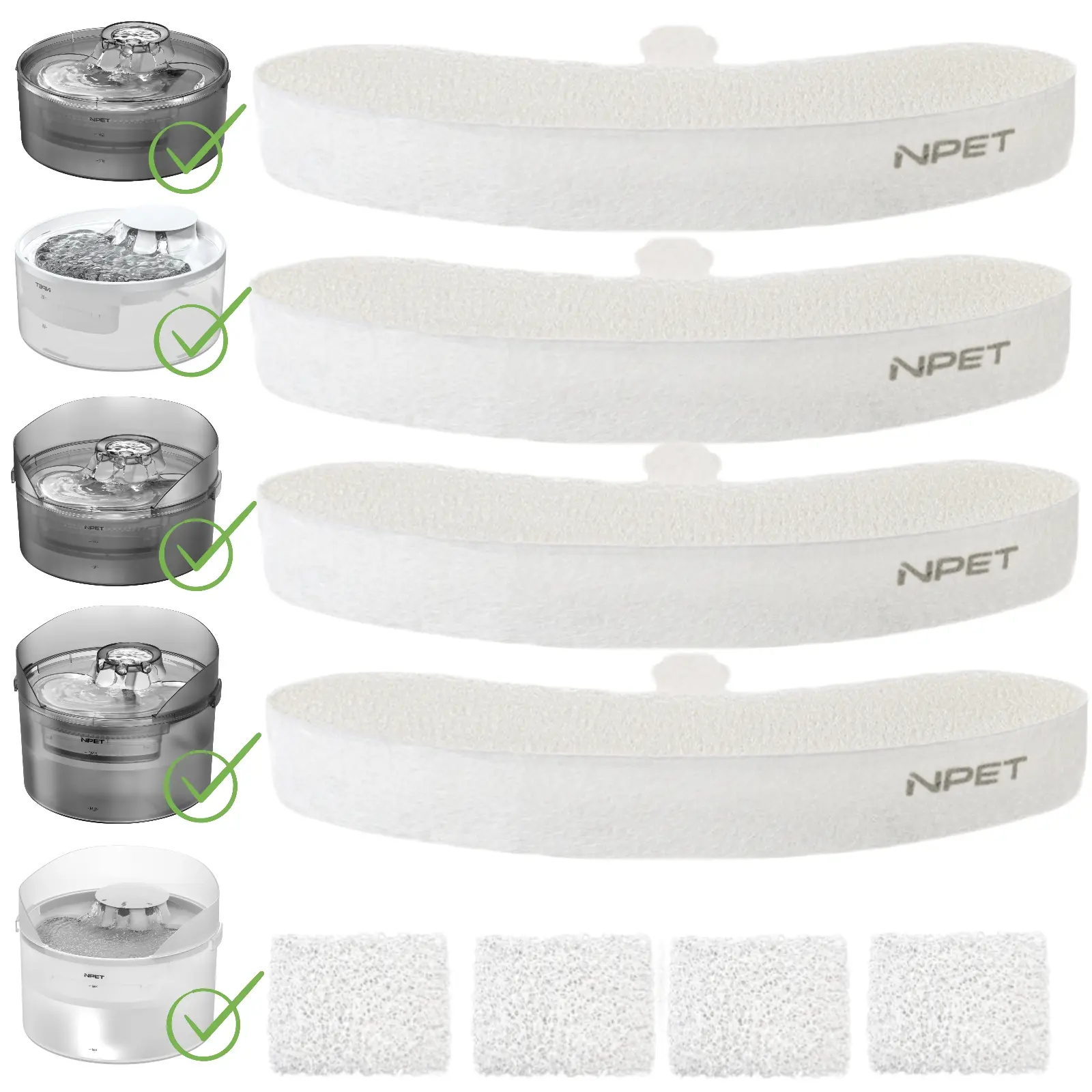 NPET Dog Water Fountain Filter Kit, 5-Layer Resin & Medical Stone Filtration with Activated Carbon, Multi-Layered Pump Sponges for DF10-DF30 Pet Water Fountains – Supports Pet Health & Hydration, 5 Layers Filtration